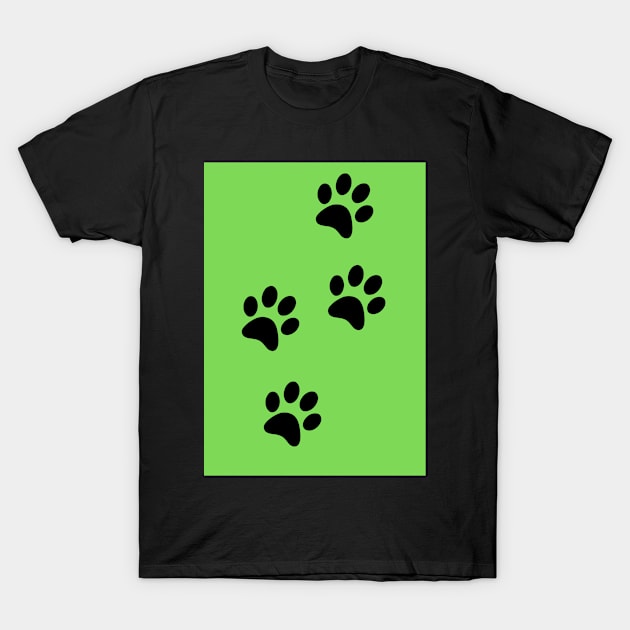 Black Pawprints on Light Green T-Shirt by Blue Butterfly Designs 